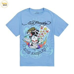 Ed Hardy Men's Baby Blue Color T-Shirt Short Sleeve "Death Or Glory" Size L